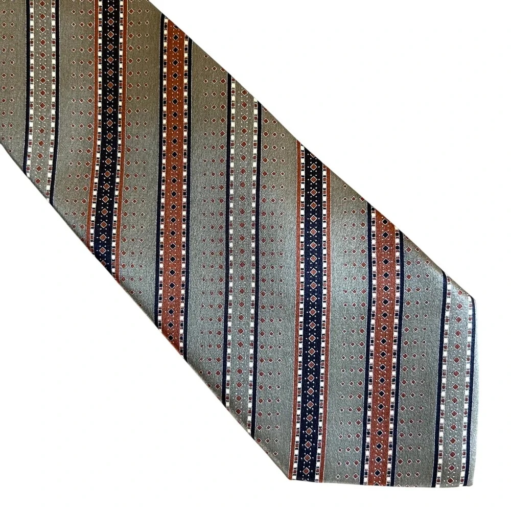Brioni Metallic Striped Silk Tie Neutrals Classic Elegant Dressy 2S417